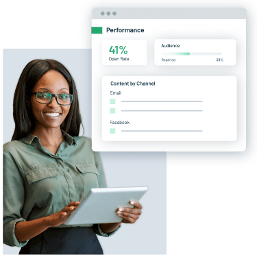 Smiling woman looking at an easy to understand dashboard