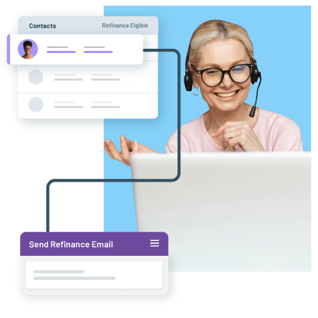 Smiling woman with a workflow graphic